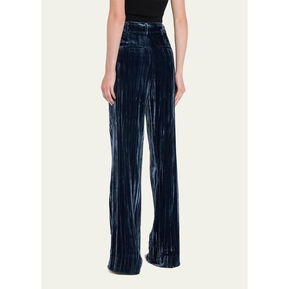 Cinq a Sept Collins Wide Leg Crushed Velvet Pants Peacock Blue ZP8757046Z Size 2